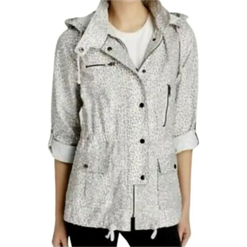 XS Joie leopard print white and gray hooded jacket